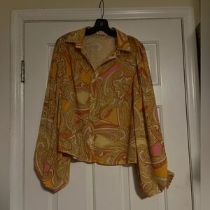 paisley bishop sleeve button down chiffon top